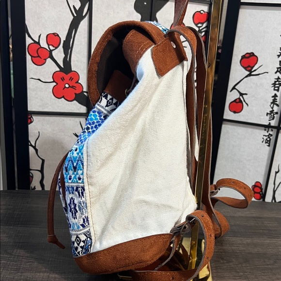 Boho Blue Patterned Suede-Trim Backpack - Unbranded main image 7